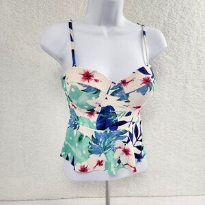 Women's Swim Top Only Bathing Suit Underwire White Blue Aqua Floral Underwire S